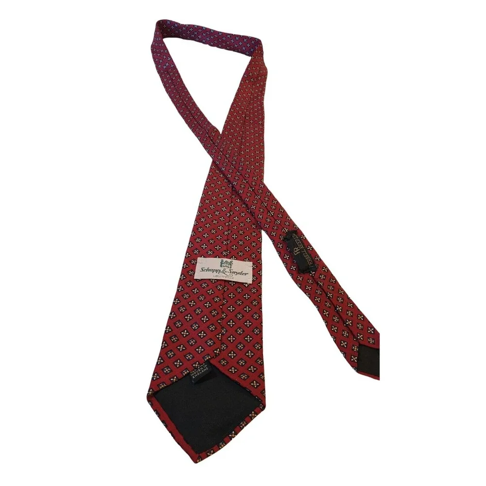 Ferrell Reed Schupp‎ & Snyder Geometric Hand Sewn Silk Mens Necktie Red England